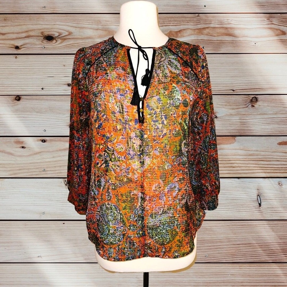FP3 Edme & Esyllte Anthropologie Women' Orange Watercolor Floral Blouse Top Size